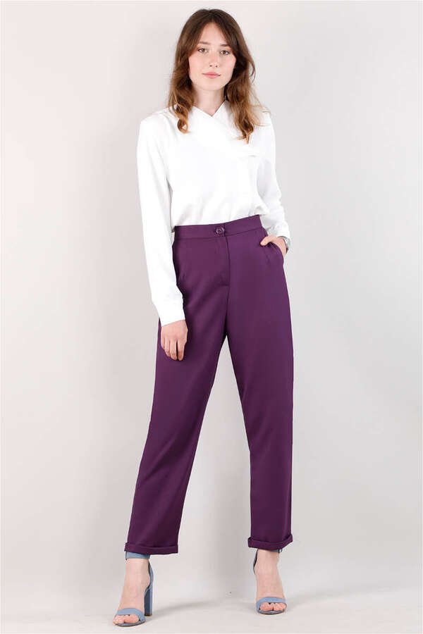 Straight Fabric Trousers Purple