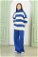 Striped Knitwear Suit Sax - Thumbnail