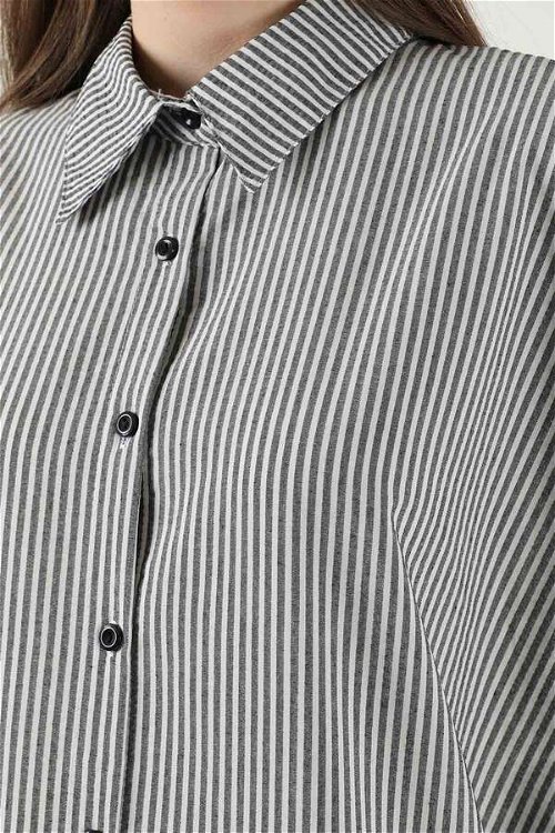 Striped Long Tunic Shirt Grey