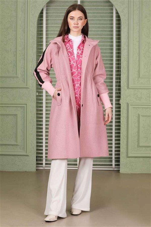Striped Sleeve Stamp Coat Pink