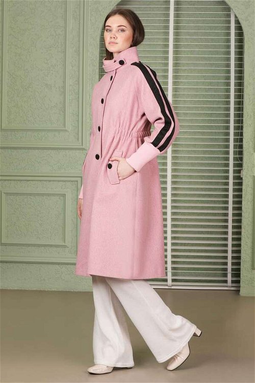 Striped Sleeve Stamp Coat Pink