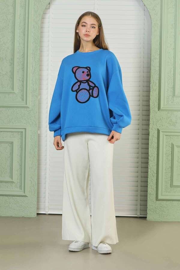 Teddy Bear Embroidered Sweat Blue