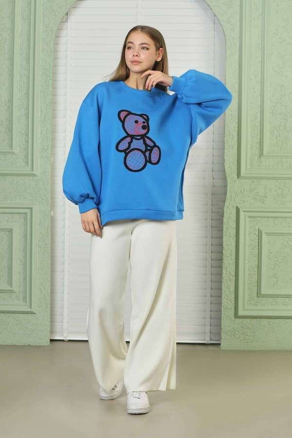 Teddy Bear Embroidered Sweat Blue