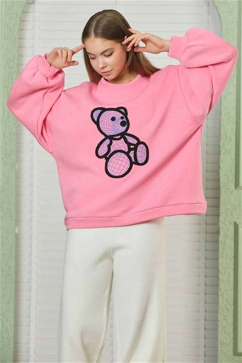 Teddy Bear Embroidered Sweat Pink