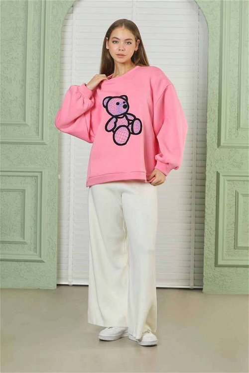 Teddy Bear Embroidered Sweat Pink