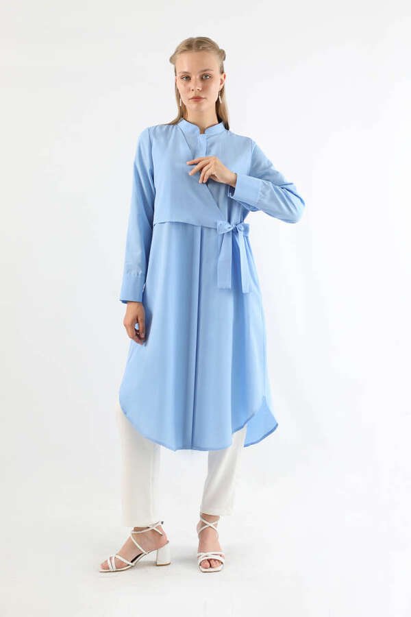 Zulays - Tie Detailed Tunic Baby Blue