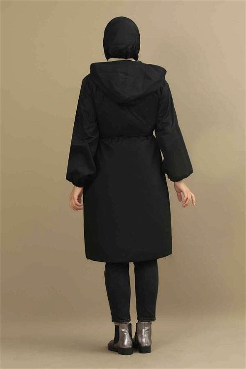 Tie Waist Hooded Trench Black