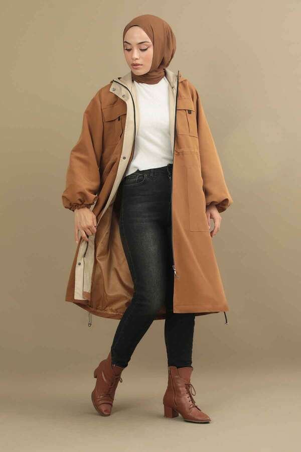 Tie Waist Hooded Trench Tan