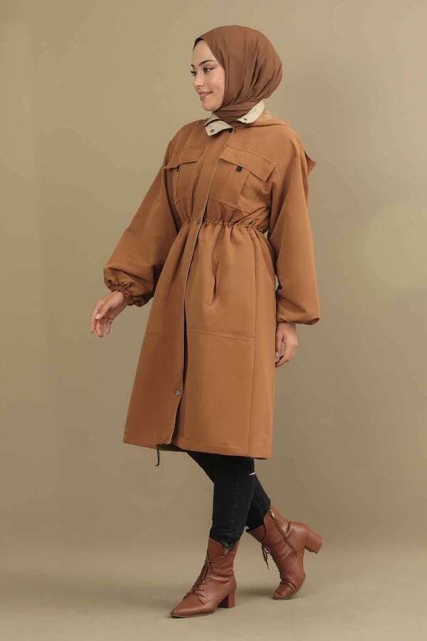 Tie Waist Hooded Trench Tan