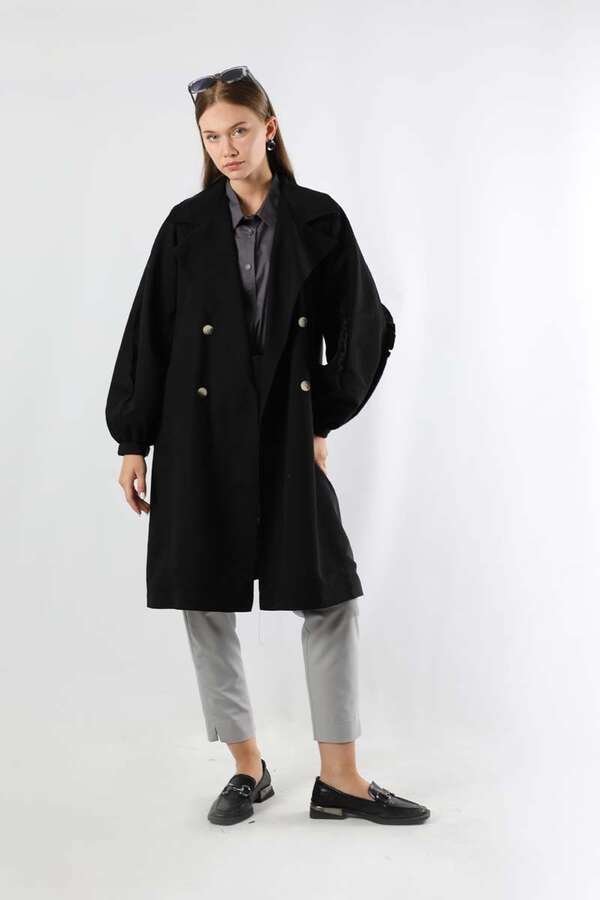 Zulays - Trench With Frilled Sleeves Black