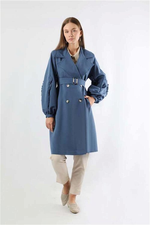 Trench With Frilled Sleeves İndigo