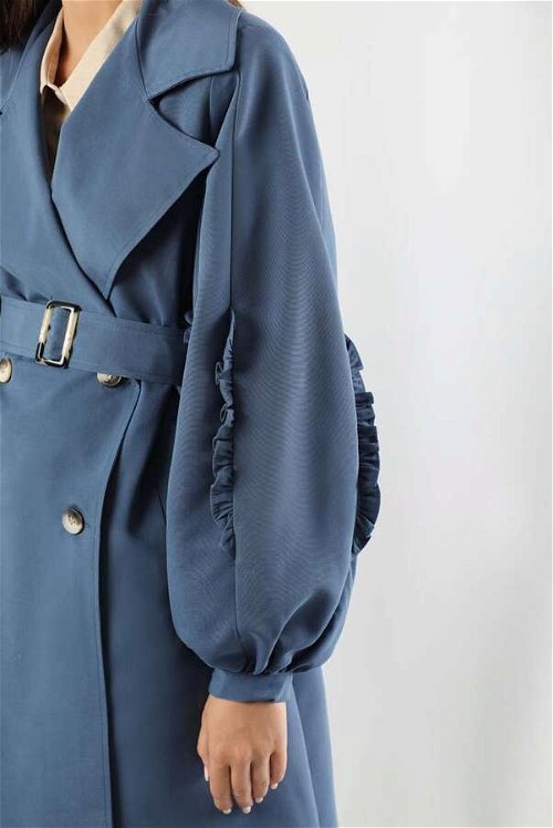 Trench With Frilled Sleeves İndigo