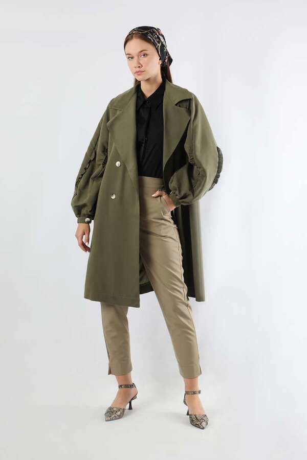 Trench With Frilled Sleeves Khaki