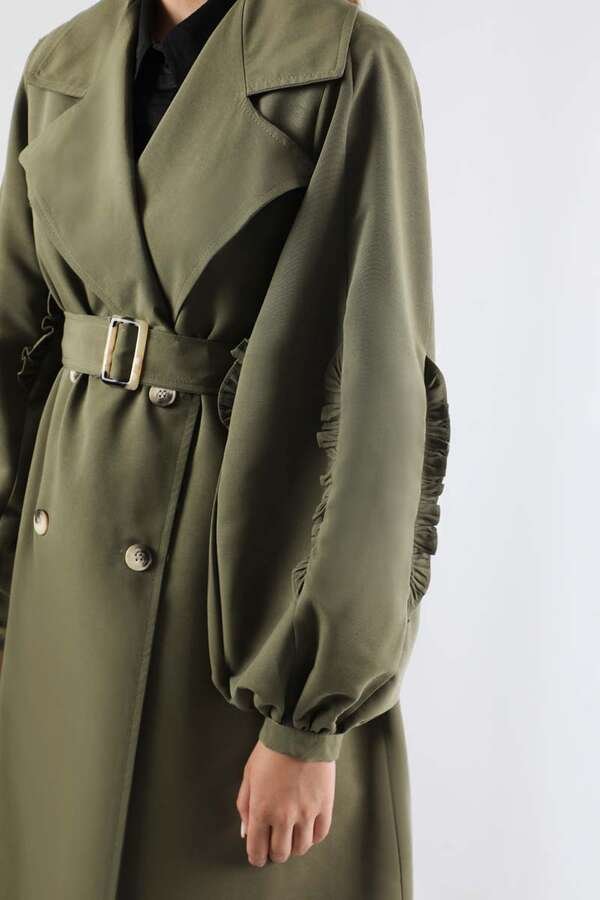 Trench With Frilled Sleeves Khaki
