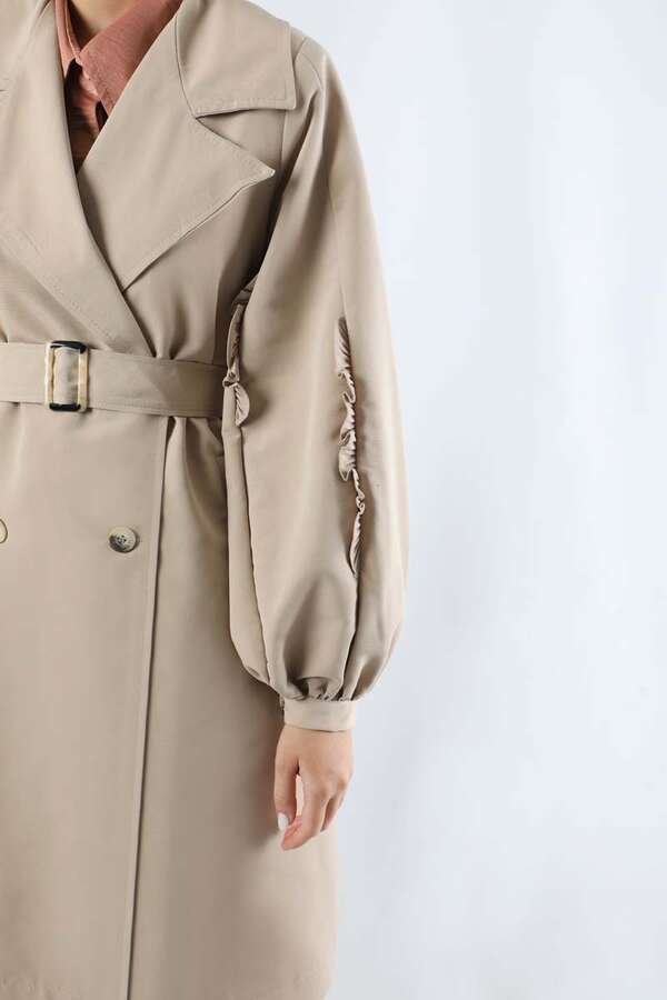 Trench With Frilled Sleeves Stone