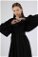 Tül Detaylı Büzgülü Elbise Siyah - Thumbnail