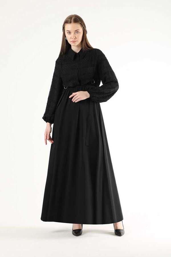 Zulays - Tül Detaylı Elbise Siyah