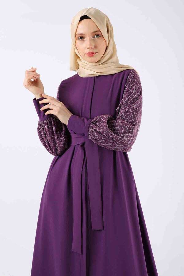 Tulle Detailed Abaya Purple