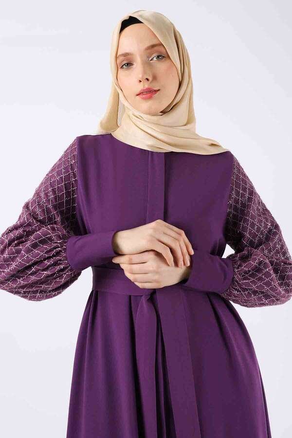 Tulle Detailed Abaya Purple