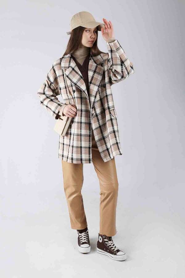 Zulays - Tweed Plaid Blazer Jacket Mink