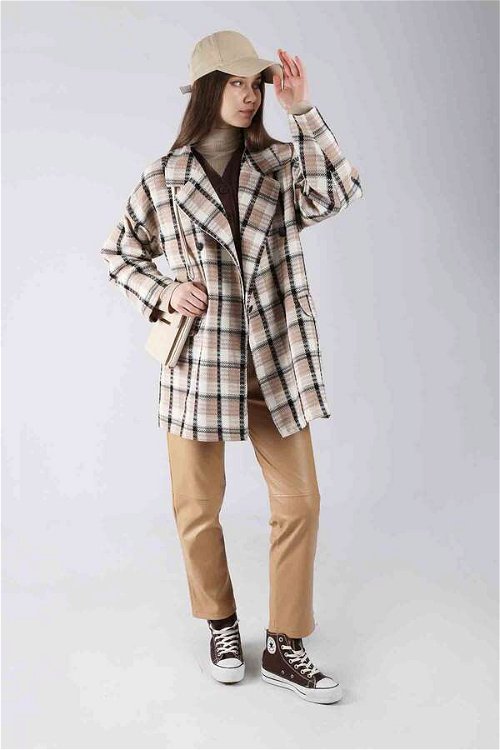 Tweed Plaid Blazer Jacket Mink