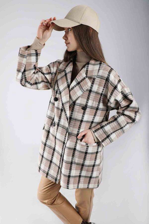 Tweed Plaid Blazer Jacket Mink