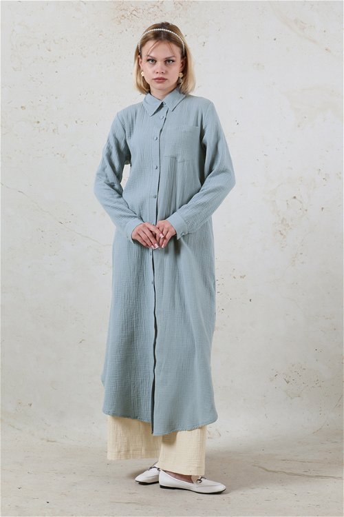 Zulays - Uzun Muslin Gömlek Takım Bebe Mavisi