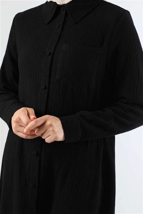 Uzun Muslin Gömlek Takım Siyah