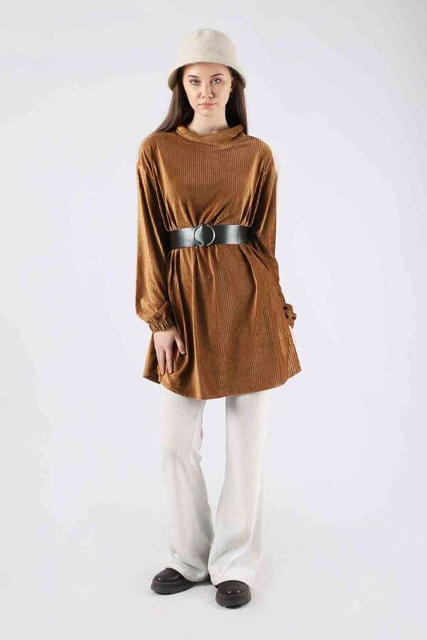 Zulays - Velvet Belted Tunic Tan
