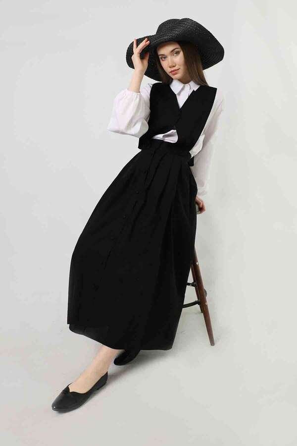 Zulays - Vest Detailed Skirt Set Black