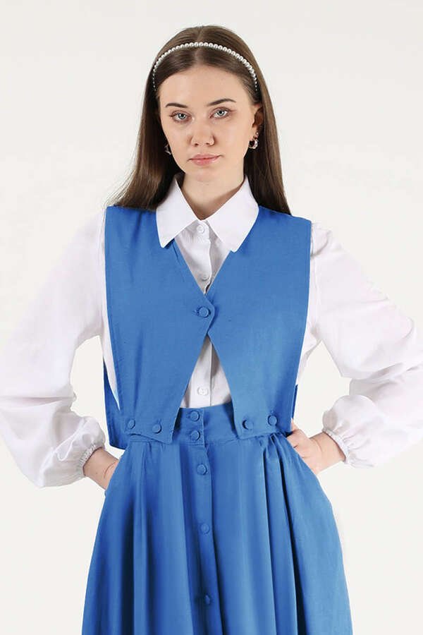 Vest Detailed Skirt Set Blue