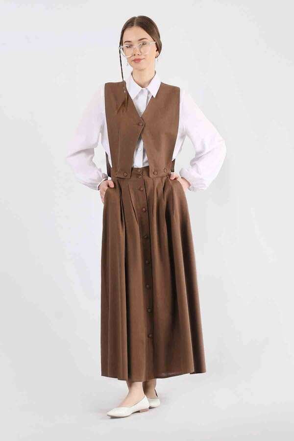 Zulays - Vest Detailed Skirt Set Brown
