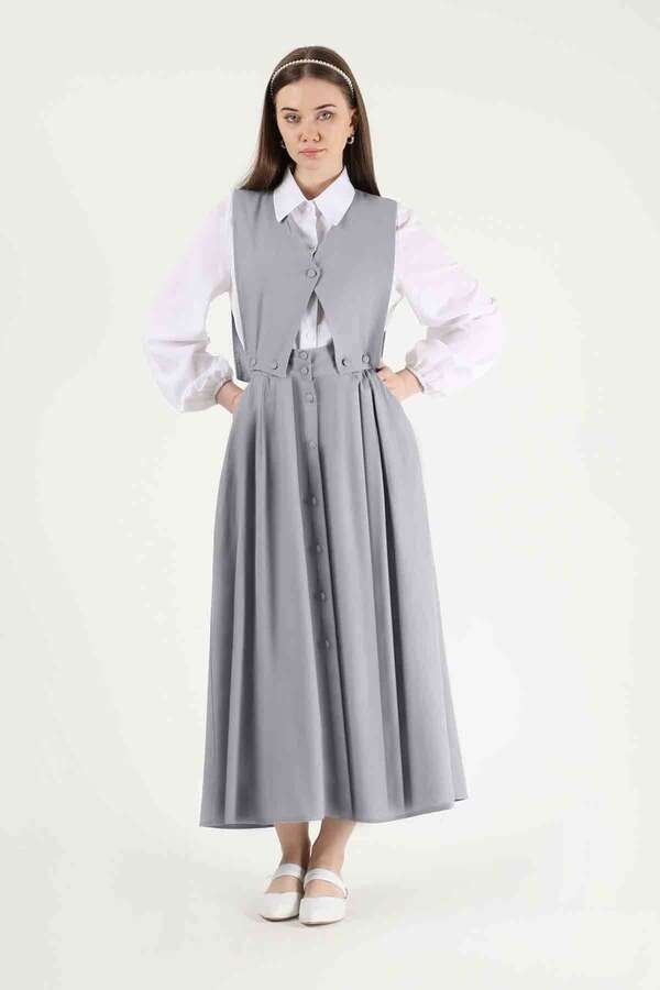 Vest Detailed Skirt Set Grey