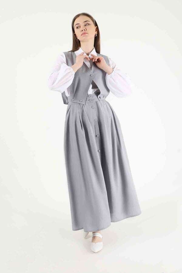 Vest Detailed Skirt Set Grey