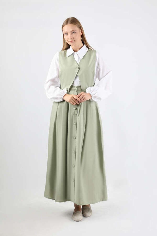 Zulays - Vest Detailed Skirt Set Mint