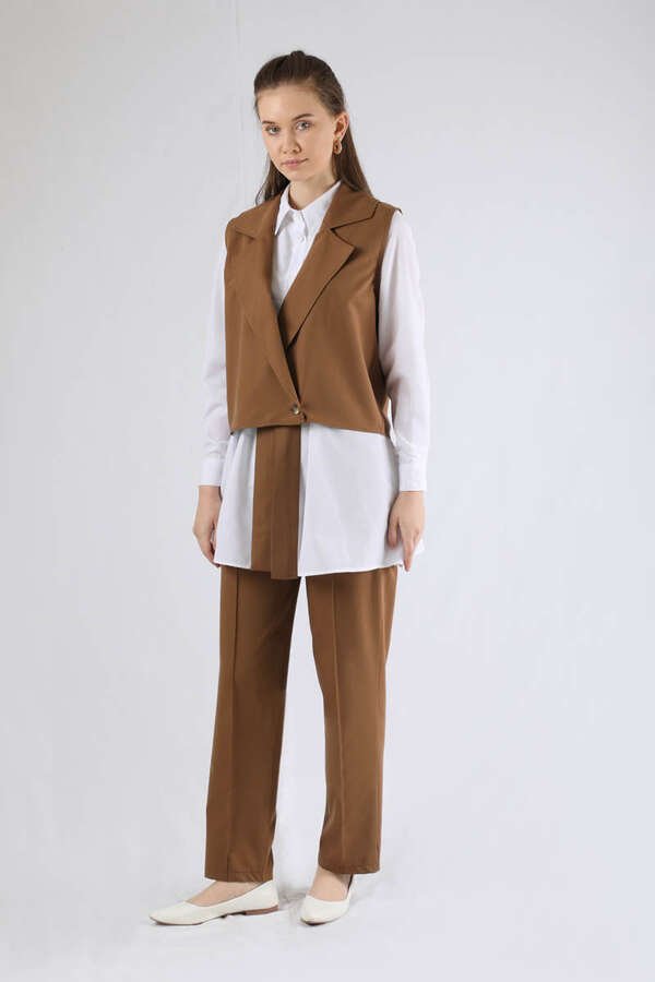Zulays - Vest Shirt Suit Brown