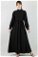 Frilly Buttoned Waist Dress Black - Thumbnail