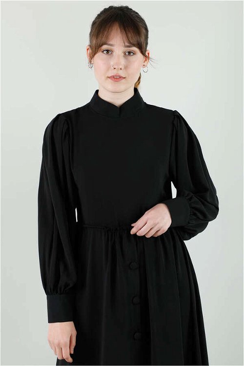 Frilly Buttoned Waist Dress Black