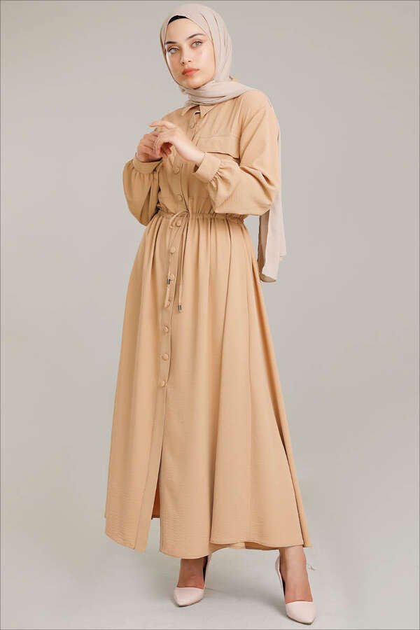Waist Pleated Dress Camel