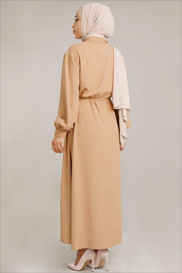 Waist Pleated Dress Camel