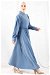 Frilly Buttoned Waist Dress Baby Blue - Thumbnail
