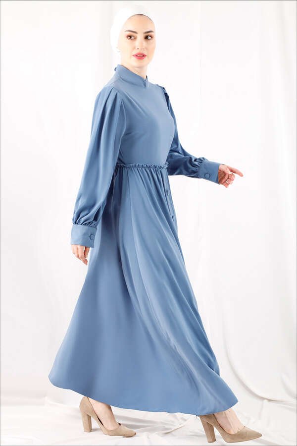 Frilly Buttoned Waist Dress Baby Blue