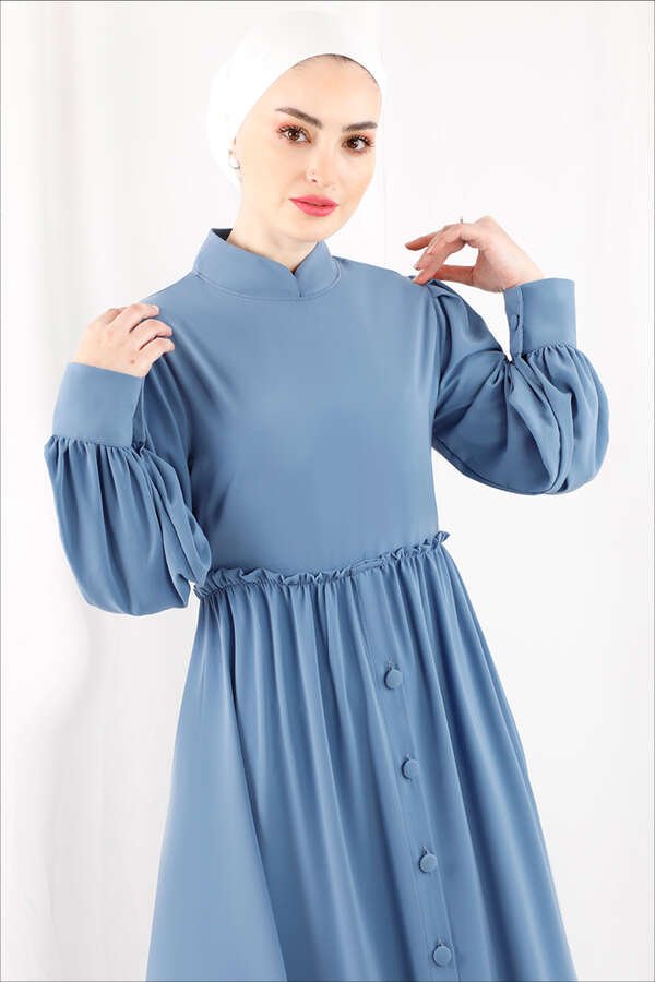 Frilly Buttoned Waist Dress Baby Blue
