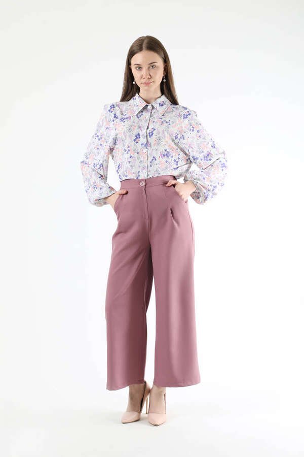 Zulays - Wide Leg Fabric Trousers Dried Rose