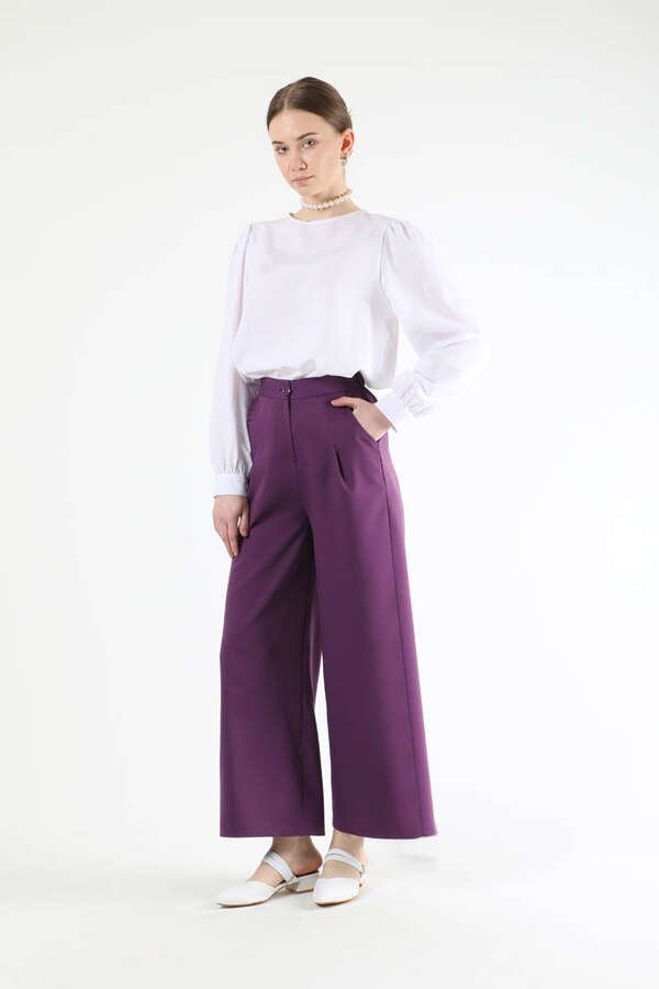 Zulays - Wide Leg Fabric Trousers Purple
