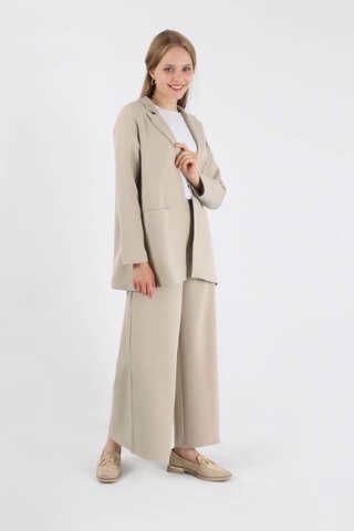 Zulays - Wide Leg Pants Jacket Set Stone