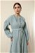 Yakası Büzgülü Düğmeli Elbise Bebe Mavisi - Thumbnail