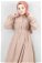 Yakası Fırfırlı Beli Kemerli Elbise Vizon - Thumbnail