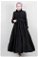 Yakası Fırfırlı Beli Kemerli Elbise Siyah - Thumbnail