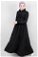 Yakası Fırfırlı Beli Kemerli Elbise Siyah - Thumbnail